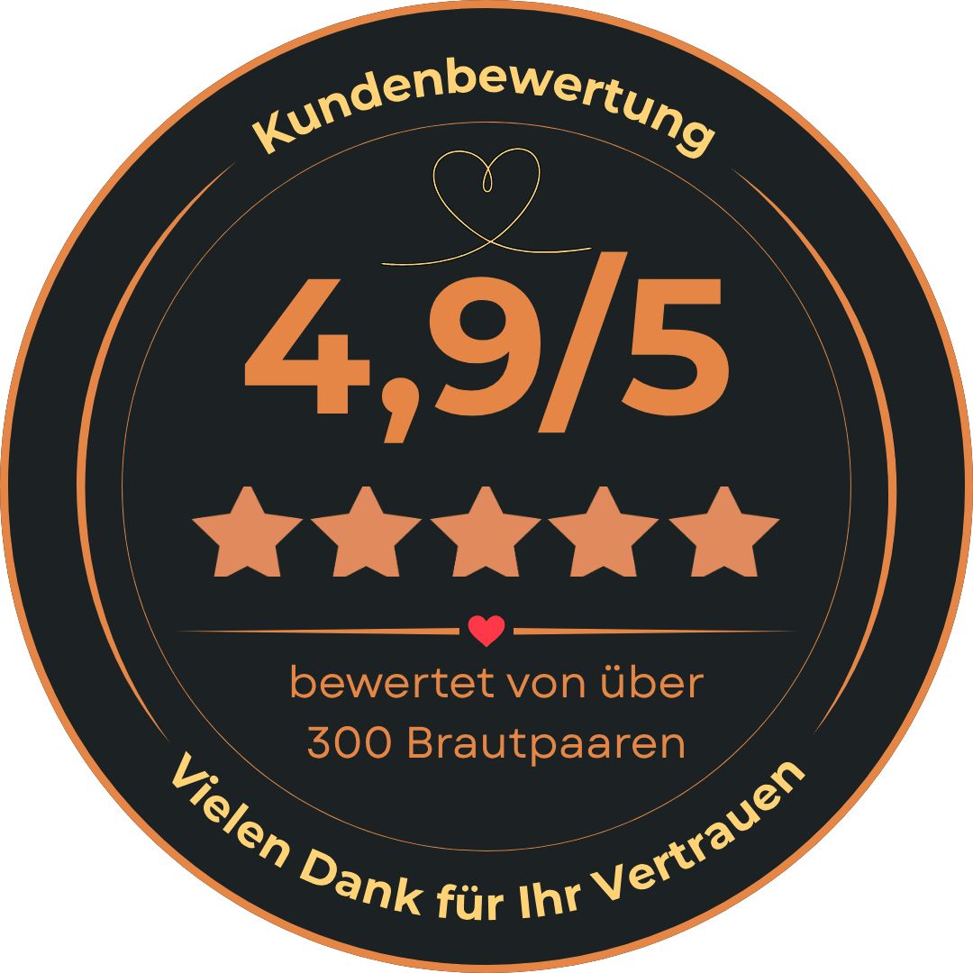 Kundenbewertung 4,9 von 5 – bewertet von über 300 Brautpaaren