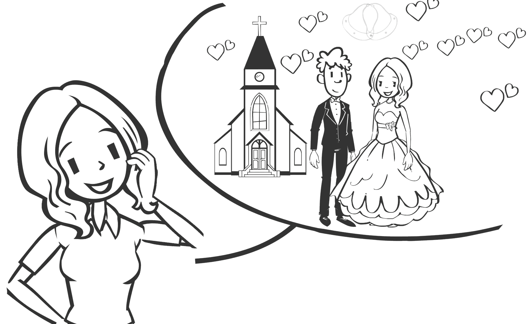 Sophie träumt von ihrer Hochzeit mit Kirche und Brautpaar