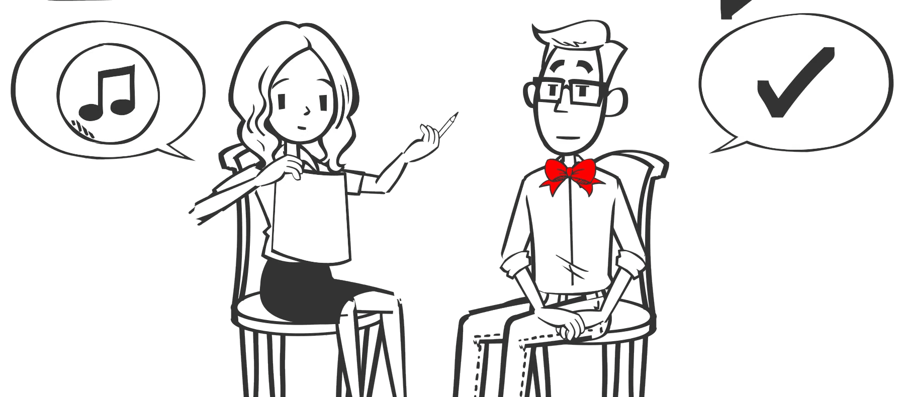 Sophie will tanzen – Illustration: Sophie wählt ihre Musikwünsche für die Hochzeit online aus